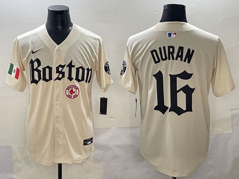 Men 2025 Boston Red Sox #16 Duran Cream Five generations Joint Name Nike MLB Jersey style 18
